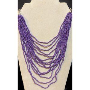 Womens Boho Necklace Purple Silver Tone Beaded Multi Strand 25" Jewelry